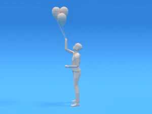 low poly kid holding balloons 3D Model