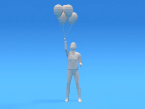 low poly kid holding balloons 3D Model