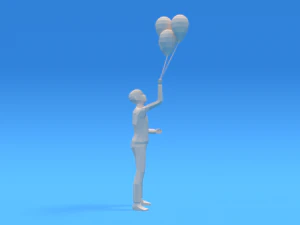 low poly kid holding balloons 3D Model