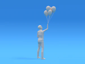 low poly kid holding balloons 3D Model