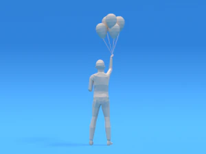 low poly kid holding balloons 3D Model