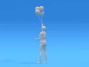 low poly kid holding balloons 3D Model