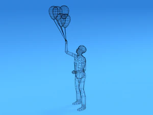 low poly kid holding balloons 3D Model
