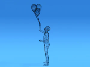 low poly kid holding balloons 3D Model