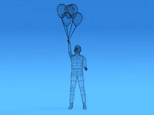 low poly kid holding balloons 3D Model
