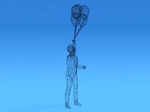 low poly kid holding balloons 3D Model