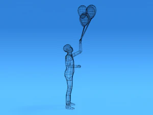 low poly kid holding balloons 3D Model