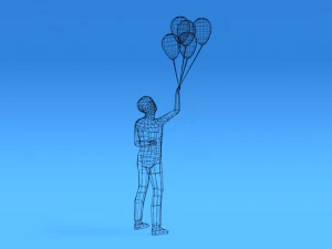 low poly kid holding balloons 3D Model