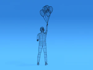 low poly kid holding balloons 3D Model