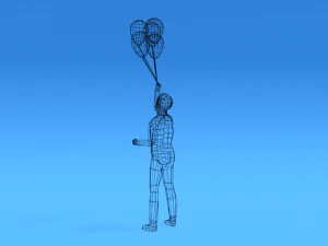 low poly kid holding balloons 3D Model