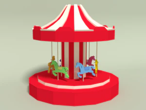 Low-Poly-Cartoon-Karussell 3D Modell