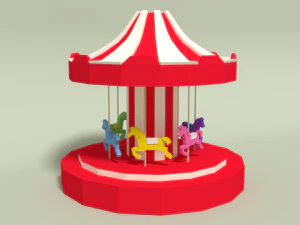 low poly cartoon carousel 3D Model