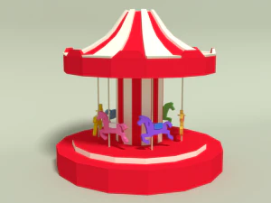 low poly cartoon carousel 3D Model