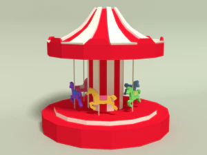 low poly cartoon carousel 3D Model