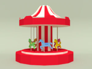 low poly cartoon carousel 3D Model