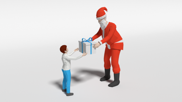 low poly santa claus giving a gift to a kid Model 3D .c4d .max .obj .3ds .fbx .stl .blend 