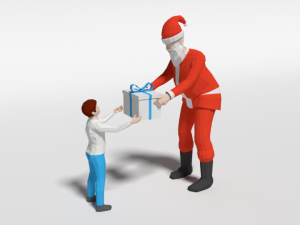 low poly santa claus giving a gift to a kid Modelo 3D
