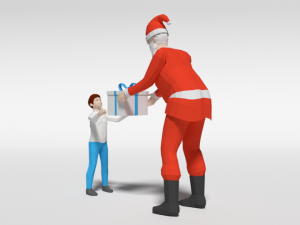 low poly santa claus giving a gift to a kid Model 3D