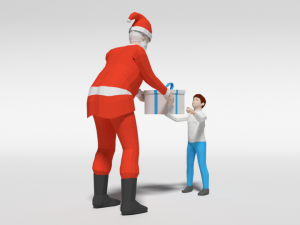 low poly santa claus giving a gift to a kid Model 3D
