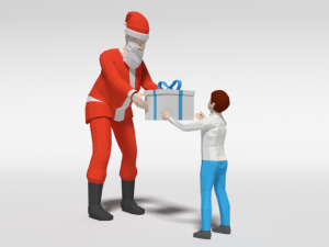 low poly santa claus giving a gift to a kid Model 3D