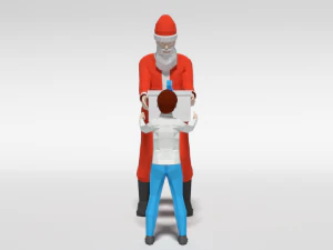 low poly santa claus giving a gift to a kid 3D Model