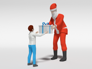 low poly santa claus giving a gift to a kid Model 3D