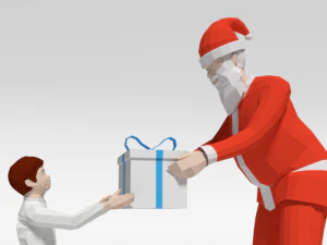 low poly santa claus giving a gift to a kid 3D Model