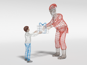 low poly santa claus giving a gift to a kid Model 3D