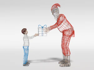 low poly santa claus giving a gift to a kid 3D Model