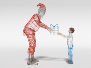 low poly santa claus giving a gift to a kid Model 3D