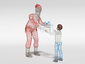 low poly santa claus giving a gift to a kid 3D Model
