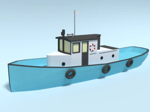low poly cartoon fishing boat 3D Model