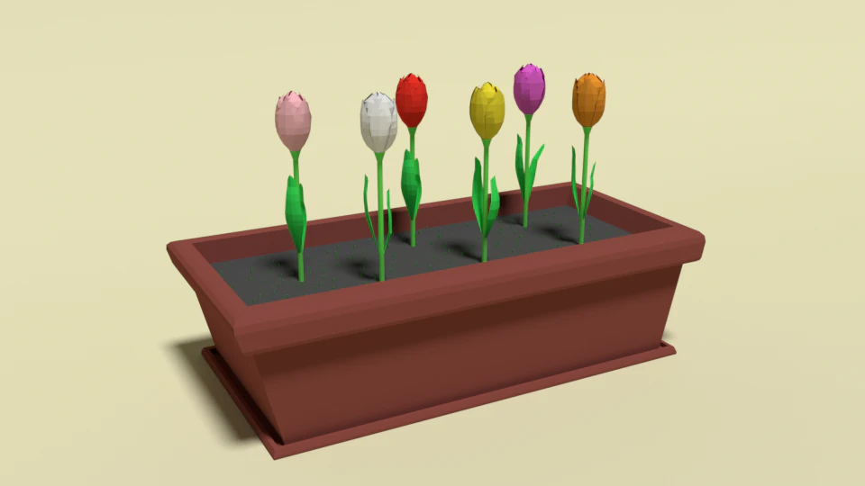 low poly cartoon tulips flowers 3D Model .c4d .max .obj .3ds .fbx .stl .blend
