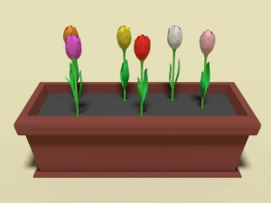 low poly cartoon tulips flowers 3D Model