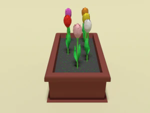 low poly cartoon tulips flowers 3D Model