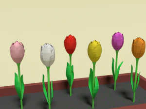 low poly cartoon tulips flowers 3D Model