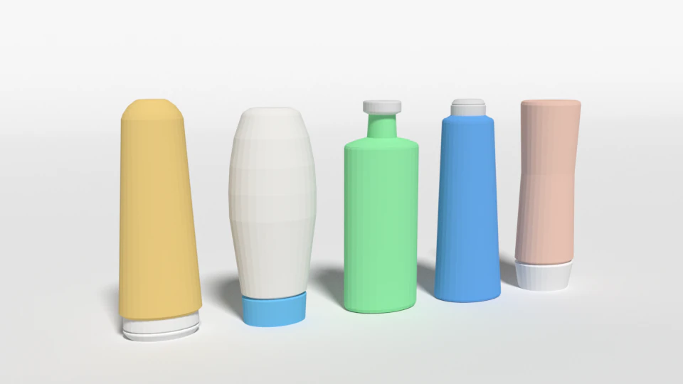 low poly shampoo and shower gel bottles 3D Model .c4d .max .obj .3ds .fbx .stl .blend 