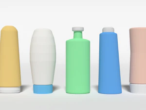 low poly shampoo and shower gel bottles 3D Model