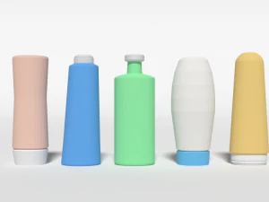 low poly shampoo and shower gel bottles 3D Model