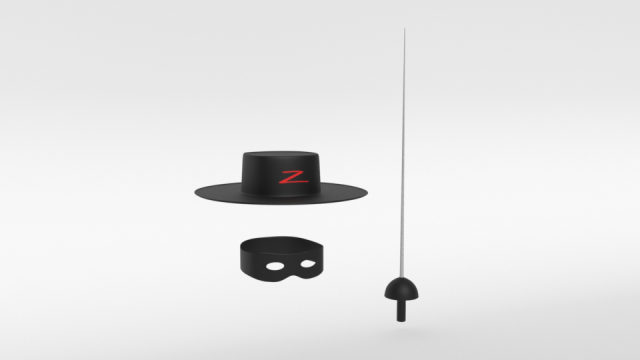 cartoon zorro hat mask and sword 3D Модель .c4d .max .obj .3ds .fbx .stl .blend 