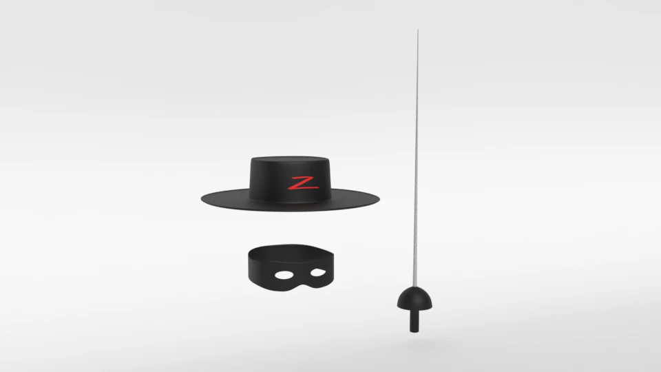 cartoon zorro hat mask and sword 3D Model .c4d .max .obj .3ds .fbx .stl .blend 