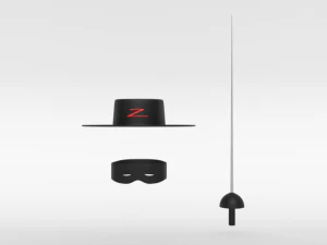 cartoon zorro hat mask and sword 3D Model