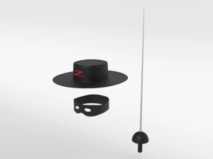 cartoon zorro hat mask and sword 3D Model