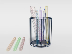 low poly cartoon colored pencils 3D Model