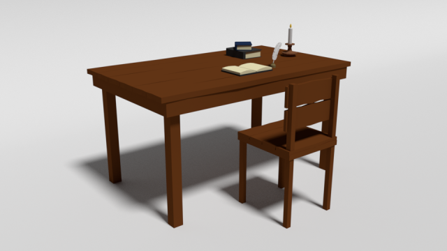 low poly cartoon old wooden table and chair 3D 모델 .c4d .max .obj .3ds .fbx .stl .blend 