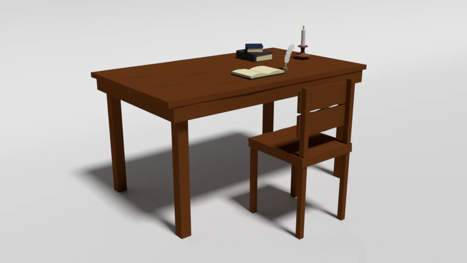 low poly cartoon old wooden table and chair 3D Model .c4d .max .obj .3ds .fbx .stl .blend