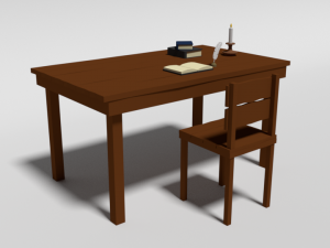 low poly cartoon old wooden table and chair 3Dモデル