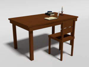 tavolo e sedia in legno vecchio cartone animato low poly Modello 3D