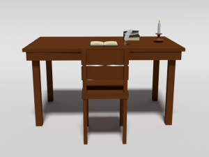 low poly cartoon old wooden table and chair 3D 모델