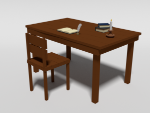 low poly cartoon old wooden table and chair 3D 모델